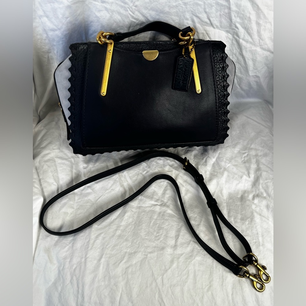 COACH Dreamer 27 Whipstitch Colorblocked Mixed Leather & Suede Satchel-Ink Mult⭐